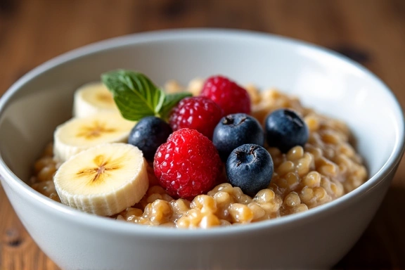 Zdjęcie miski z owsianką i świeżymi owocami